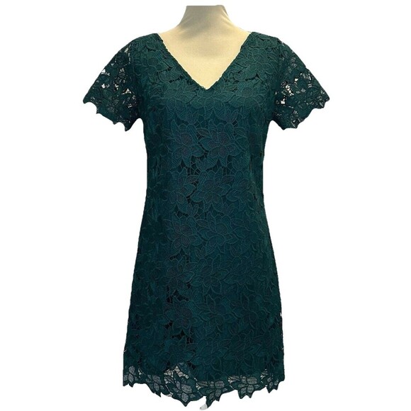 Ann Taylor Factory Womens Shift Dress Green Floral Lace Short Sleeve Size 2 NWT - Picture 2 of 16